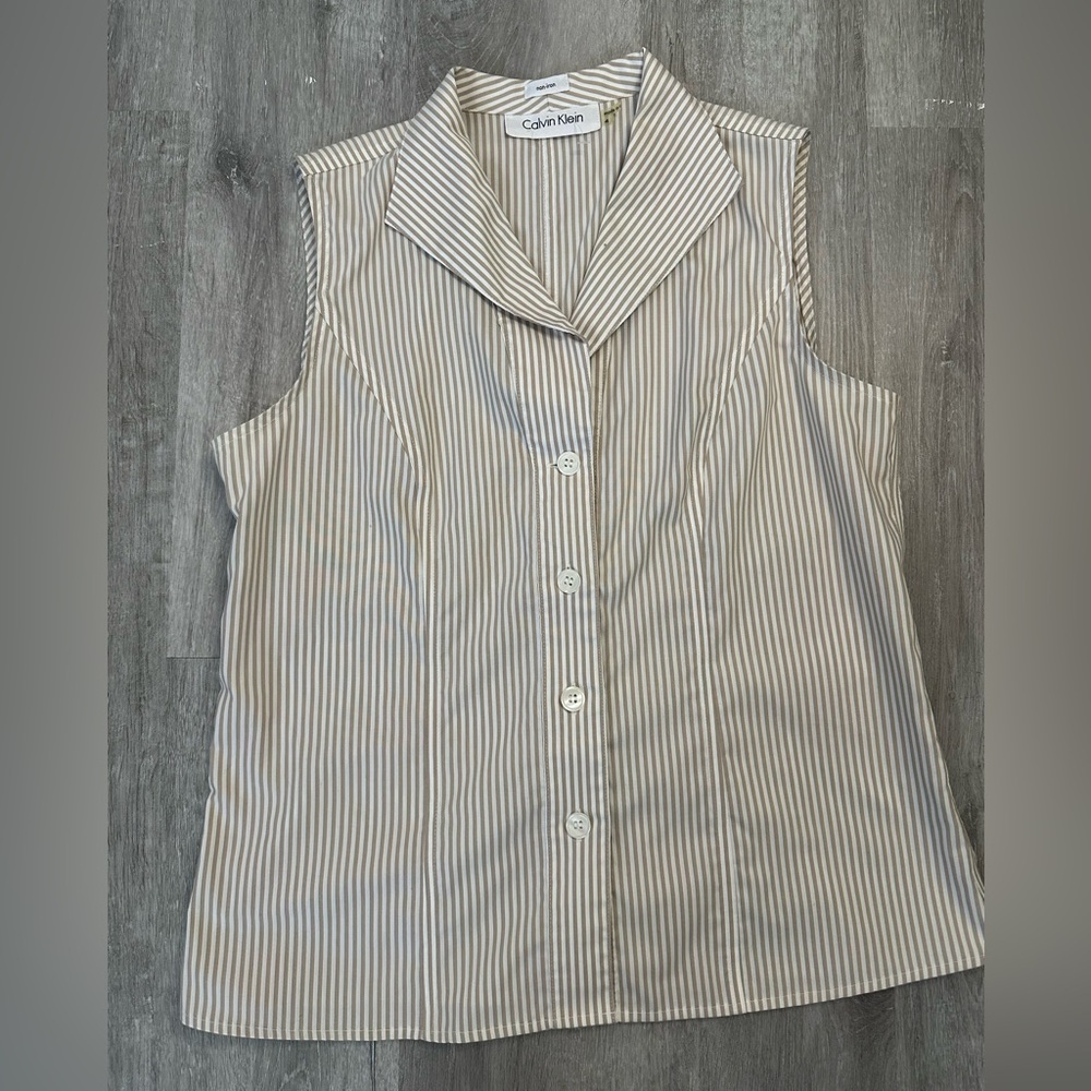 Calvin Klein Sleeveless Button Down 100% cotton Shirt Size 4 Non Iron - Picture 1 of 5